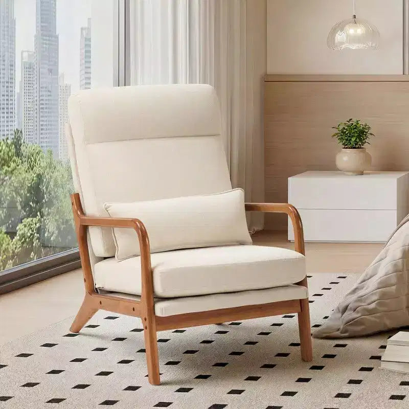 Karl Home Lot de 2 Chaises de Loisirs d'Intérieur en Lin avec Dossier Haut, Accoudoirs en Bois Massif et Cadre en Fer