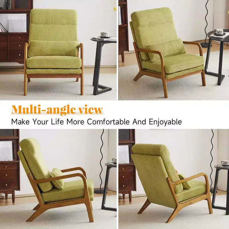 Karl Home Lot de 2 Chaises de Loisirs d'Intérieur en Lin avec Dossier Haut, Accoudoirs en Bois Massif et Cadre en Fer