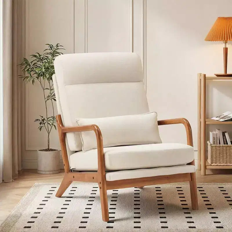 Karl Home Lot de 2 Chaises de Loisirs d'Intérieur en Lin avec Dossier Haut, Accoudoirs en Bois Massif et Cadre en Fer