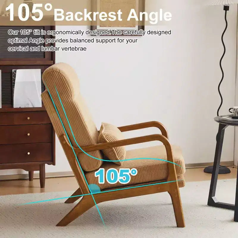 Karl Home Lot de 2 Chaises de Loisirs d'Intérieur en Lin avec Dossier Haut, Accoudoirs en Bois Massif et Cadre en Fer
