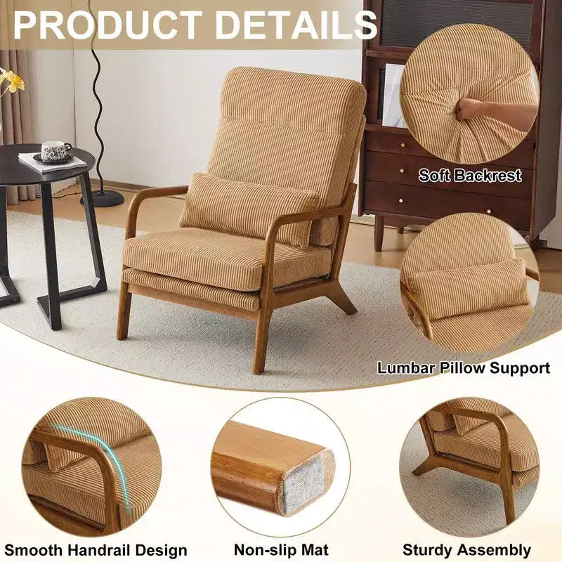 Karl Home Lot de 2 Chaises de Loisirs d'Intérieur en Lin avec Dossier Haut, Accoudoirs en Bois Massif et Cadre en Fer