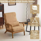 Karl Home Lot de 2 Chaises de Loisirs d'Intérieur en Lin avec Dossier Haut, Accoudoirs en Bois Massif et Cadre en Fer