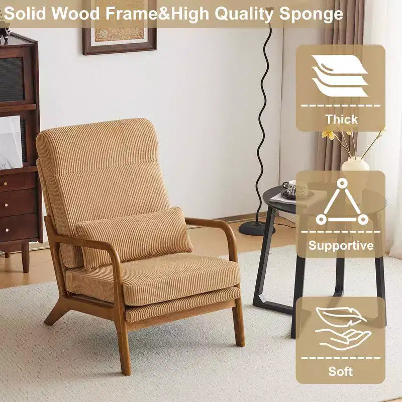 Karl Home Lot de 2 Chaises de Loisirs d'Intérieur en Lin avec Dossier Haut, Accoudoirs en Bois Massif et Cadre en Fer
