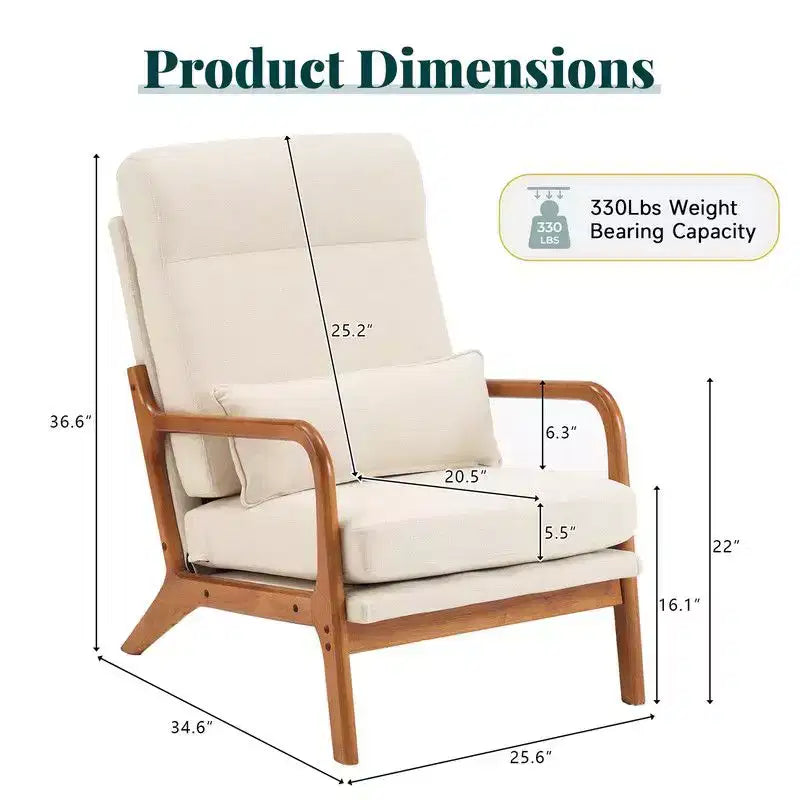 Karl Home Lot de 2 Chaises de Loisirs d'Intérieur en Lin avec Dossier Haut, Accoudoirs en Bois Massif et Cadre en Fer