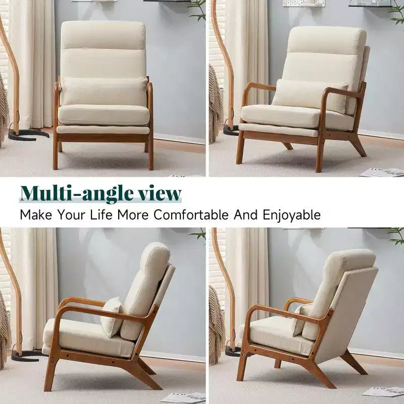Karl Home Lot de 2 Chaises de Loisirs d'Intérieur en Lin avec Dossier Haut, Accoudoirs en Bois Massif et Cadre en Fer