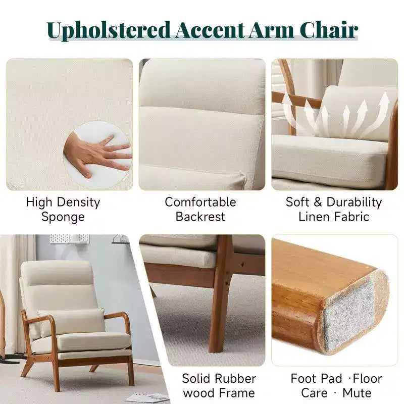 Karl Home Lot de 2 Chaises de Loisirs d'Intérieur en Lin avec Dossier Haut, Accoudoirs en Bois Massif et Cadre en Fer