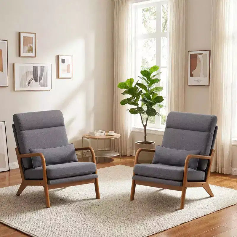 Karl Home Lot de 2 Chaises de Loisirs d'Intérieur en Lin avec Dossier Haut, Accoudoirs en Bois Massif et Cadre en Fer