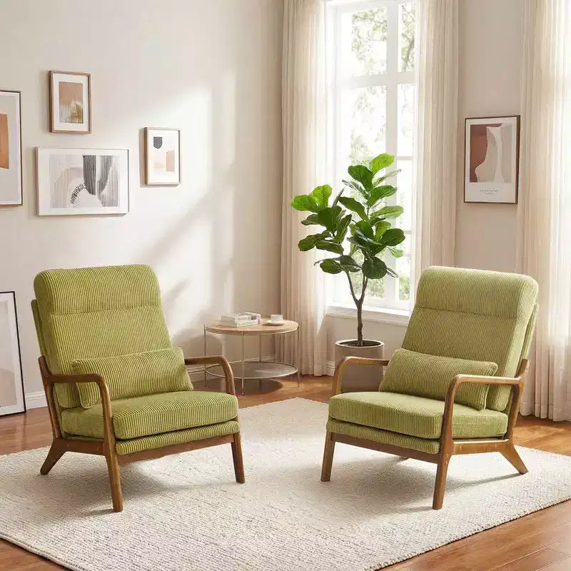 Karl Home Lot de 2 Chaises de Loisirs d'Intérieur en Lin avec Dossier Haut, Accoudoirs en Bois Massif et Cadre en Fer