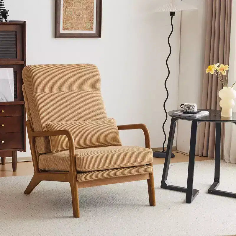 Karl Home Lot de 2 Chaises de Loisirs d'Intérieur en Lin avec Dossier Haut, Accoudoirs en Bois Massif et Cadre en Fer