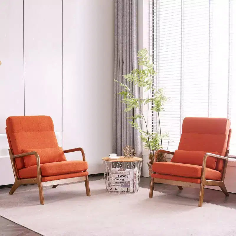 Karl Home Lot de 2 Chaises de Loisirs d'Intérieur en Lin avec Dossier Haut, Accoudoirs en Bois Massif et Cadre en Fer