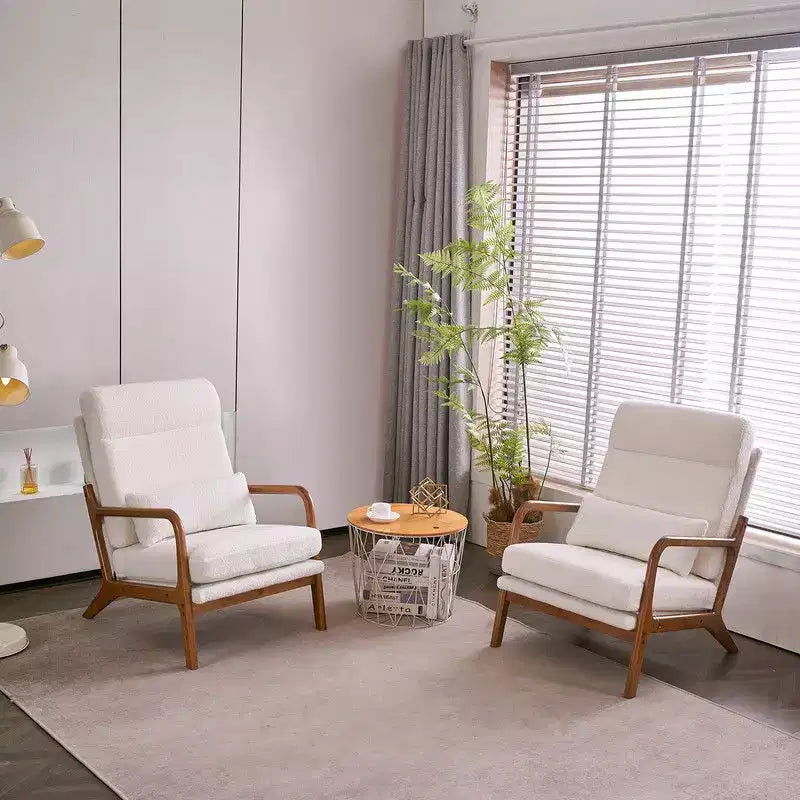 Karl Home Lot de 2 Chaises de Loisirs d'Intérieur en Lin avec Dossier Haut, Accoudoirs en Bois Massif et Cadre en Fer