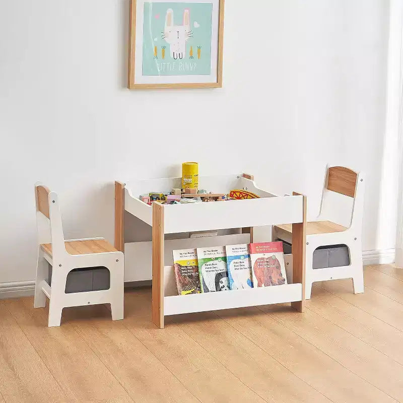 Ensemble table et chaises pour enfants, bureau pour tout-petits 4 en 1 avec tiroir de rangement, plateau de table détachable 2 en 1 pour salle de classe, maison, salle de jeux (blanc)