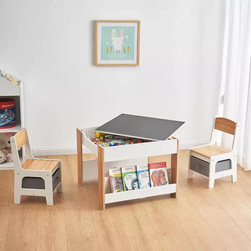 Ensemble table et chaises pour enfants, bureau pour tout-petits 4 en 1 avec tiroir de rangement, plateau de table détachable 2 en 1 pour salle de classe, maison, salle de jeux (blanc)