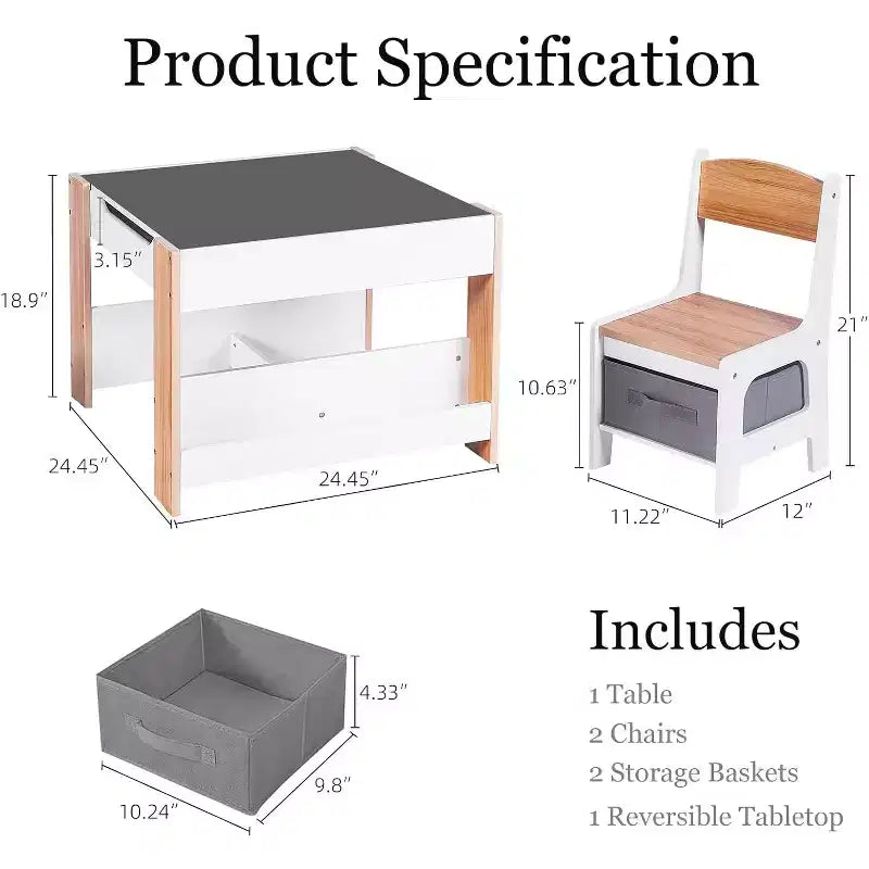Ensemble table et chaises pour enfants, bureau pour tout-petits 4 en 1 avec tiroir de rangement, plateau de table détachable 2 en 1 pour salle de classe, maison, salle de jeux (blanc)