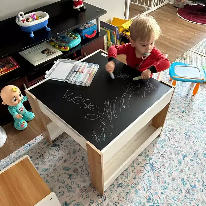 Ensemble table et chaises pour enfants, bureau pour tout-petits 4 en 1 avec tiroir de rangement, plateau de table détachable 2 en 1 pour salle de classe, maison, salle de jeux (blanc)