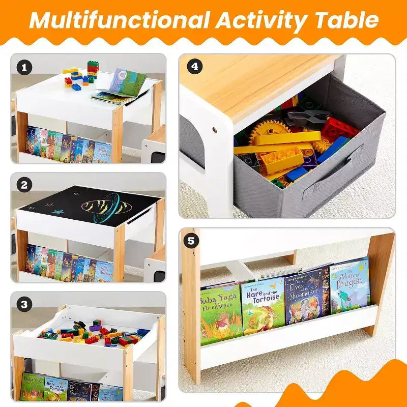Ensemble table et chaises pour enfants, bureau pour tout-petits 4 en 1 avec tiroir de rangement, plateau de table détachable 2 en 1 pour salle de classe, maison, salle de jeux (blanc)