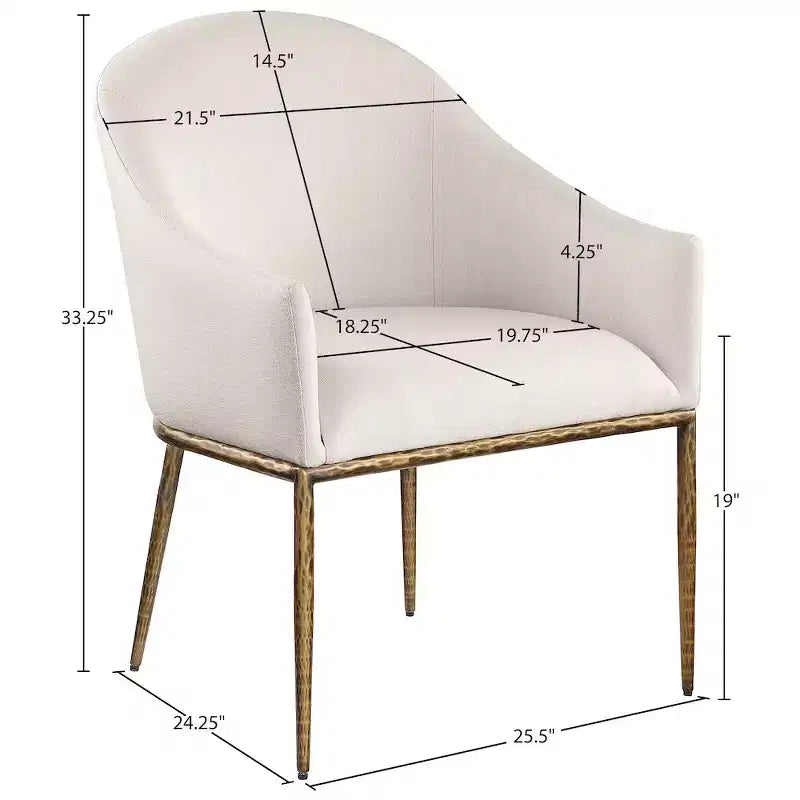 Chaise de salle à manger capitonnée avec accoudoirs Meridian Furniture Ferro en tissu texturé performance lin beige