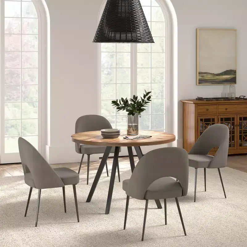 Ensemble table à manger ronde Jolana 45 et chaises de salle à manger tapissées - iNSPIRE Q