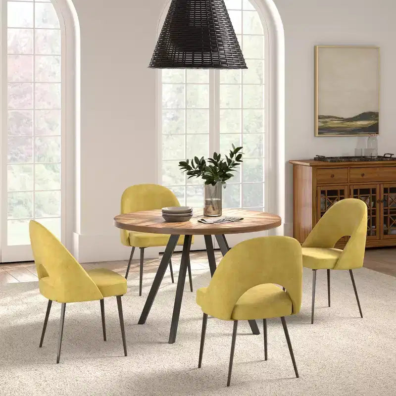 Ensemble table à manger ronde Jolana 45 et chaises de salle à manger tapissées - iNSPIRE Q