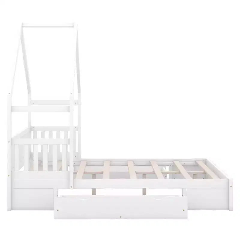 Lit en bois queen size FAMYYT?Avec garde-corps, 2 tiroirs, assemblage facile