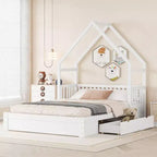 Lit en bois queen size FAMYYT?Avec garde-corps, 2 tiroirs, assemblage facile