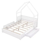 Lit en bois queen size FAMYYT?Avec garde-corps, 2 tiroirs, assemblage facile