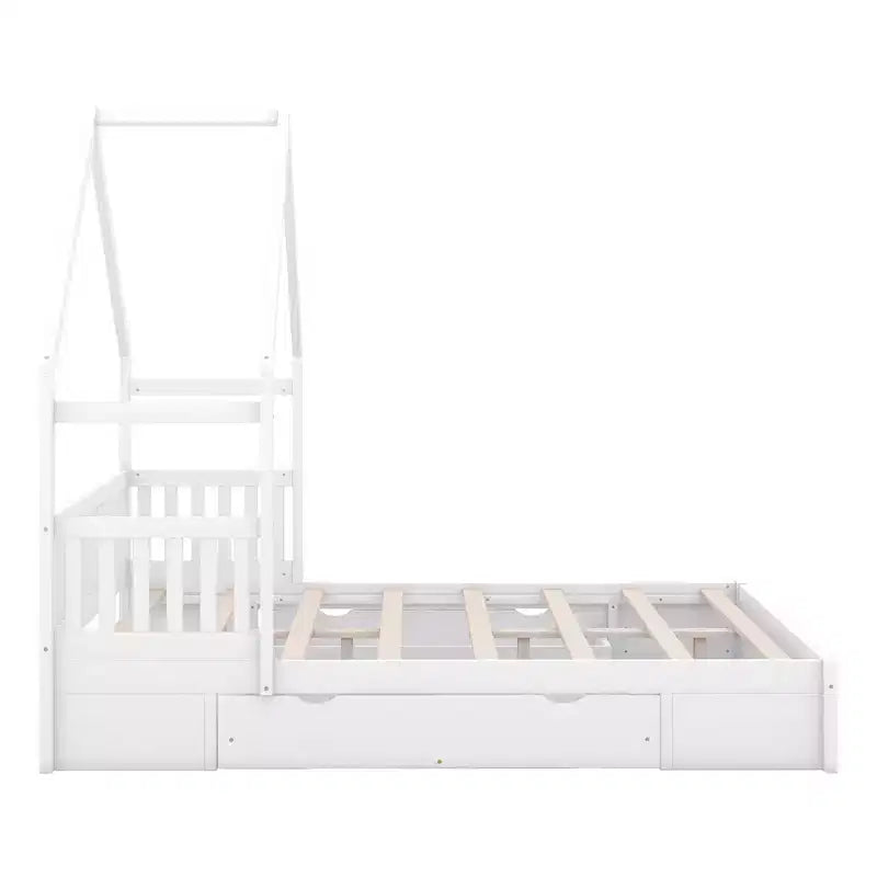 Lit en bois queen size FAMYYT?Avec garde-corps, 2 tiroirs, assemblage facile