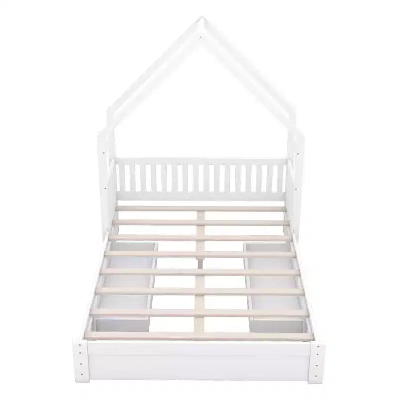 Lit en bois queen size FAMYYT?Avec garde-corps, 2 tiroirs, assemblage facile