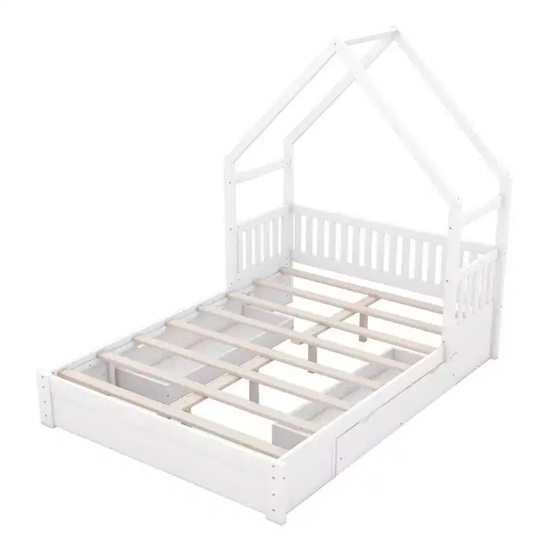 Lit en bois queen size FAMYYT?Avec garde-corps, 2 tiroirs, assemblage facile