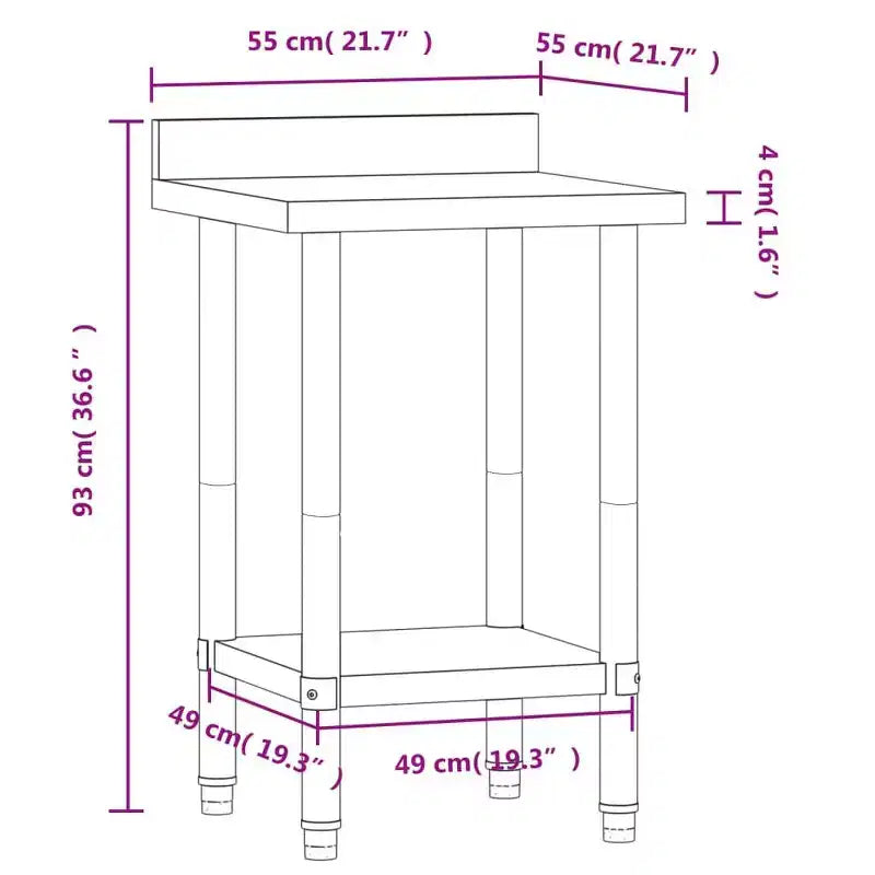 vidaXL Table de travail de cuisine avec crédence 32,5x21,7x36,6 cm Acier inoxydable