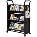 3 Tier Rolling Book Cart,Metal Utility Storage Carts with 4 Lockable Wheels & Side Hooks,Storage Bookshelf for Home Library School Office Study