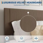 Cadre de lit plateforme GustoWave en velours côtelé doux avec tête de lit rembourrée