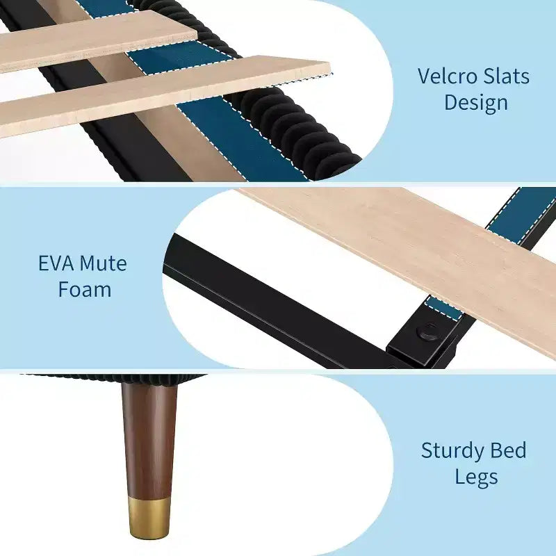 Cadre de lit plateforme GustoWave en velours côtelé doux avec tête de lit rembourrée