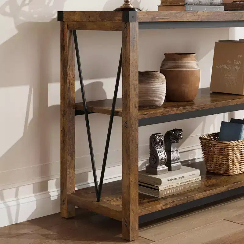 Table console de ferme 47", table de canapé d'entrée en bois à 2 niveaux, étagères de rangement spacieuses pour salon, couloir, foyer