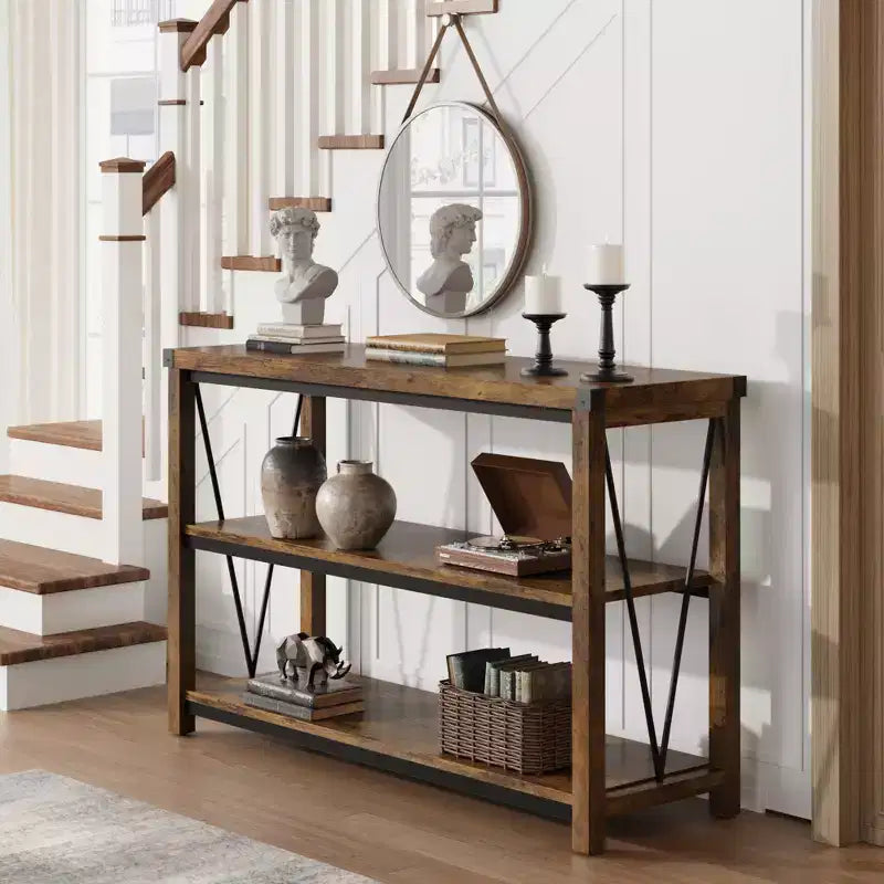 Table console de ferme 47", table de canapé d'entrée en bois à 2 niveaux, étagères de rangement spacieuses pour salon, couloir, foyer