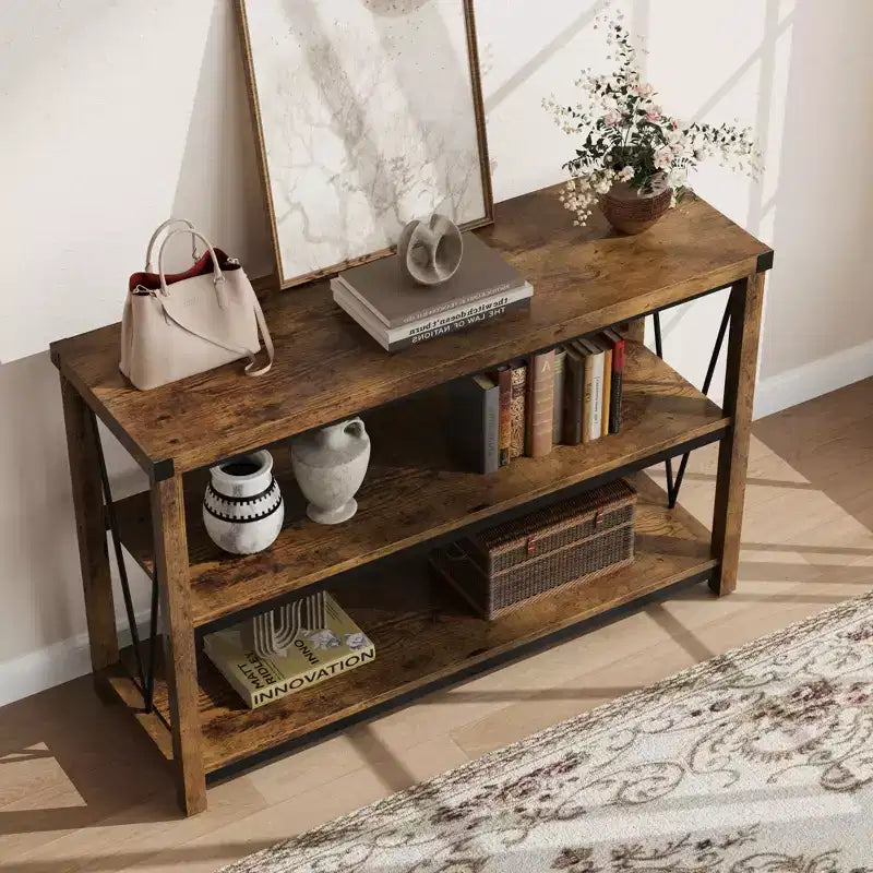 Table console de ferme 47", table de canapé d'entrée en bois à 2 niveaux, étagères de rangement spacieuses pour salon, couloir, foyer