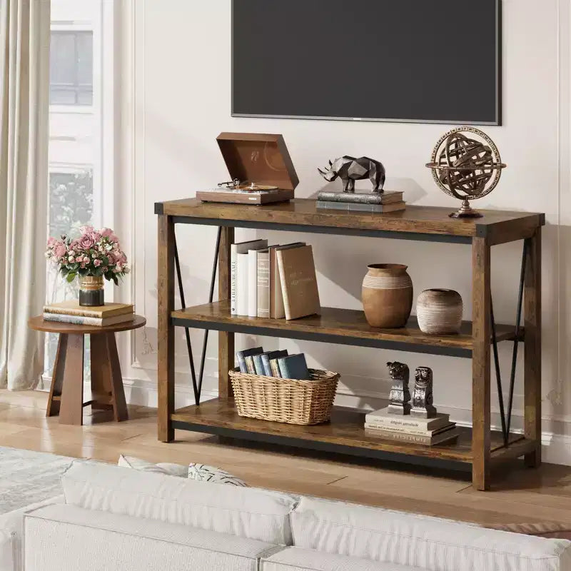 Table console de ferme 47", table de canapé d'entrée en bois à 2 niveaux, étagères de rangement spacieuses pour salon, couloir, foyer