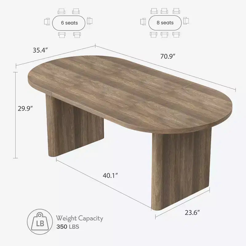 SunnyFurn Table à Manger Ovale Moderne de Style Ferme pour 6 à 8 Personnes Base en Bois Épaisse et Robuste Spacieuse pour Salle à Manger, Cuisine, Salon