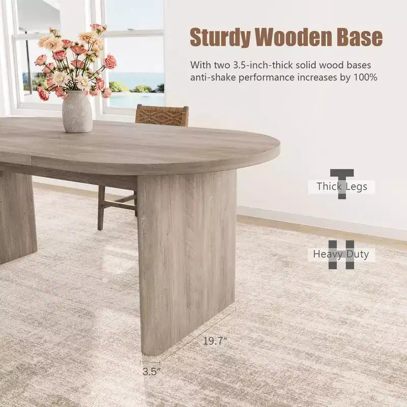 SunnyFurn Table à Manger Ovale Moderne de Style Ferme pour 6 à 8 Personnes Base en Bois Épaisse et Robuste Spacieuse pour Salle à Manger, Cuisine, Salon