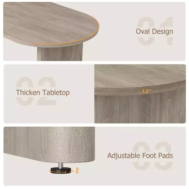 SunnyFurn Table à Manger Ovale Moderne de Style Ferme pour 6 à 8 Personnes Base en Bois Épaisse et Robuste Spacieuse pour Salle à Manger, Cuisine, Salon