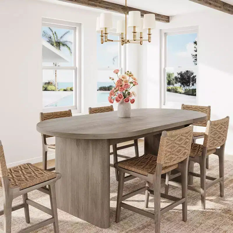 SunnyFurn Table à Manger Ovale Moderne de Style Ferme pour 6 à 8 Personnes Base en Bois Épaisse et Robuste Spacieuse pour Salle à Manger, Cuisine, Salon