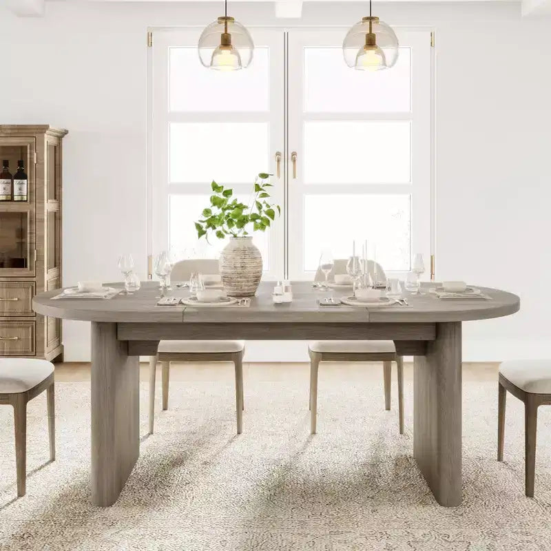 SunnyFurn Modern Farmhouse Oval Dining Table for 6-8  Thick Sturdy Wooden Base  Spacious for Dining Room, Kitchen, Living Room