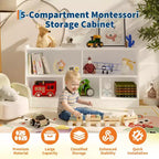 Étagère à livres et meuble de rangement pour jouets à 2 niveaux pour enfants, bibliothèque en bois pour tout-petits avec 5 compartiments de rangement ouverts pour salle de jeux, chambre de bébé et salle de classe