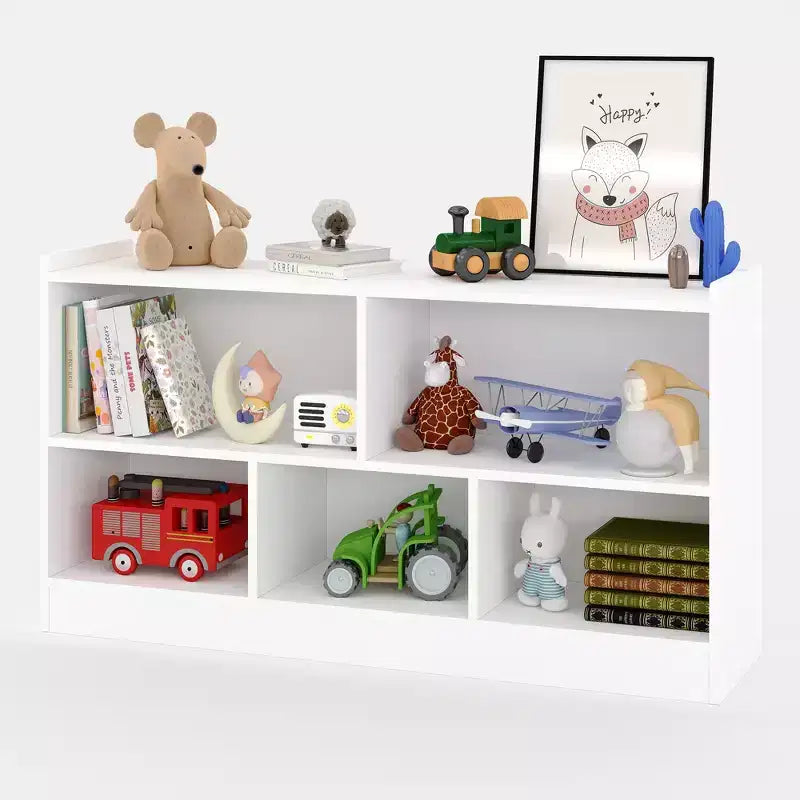 Étagère à livres et meuble de rangement pour jouets à 2 niveaux pour enfants, bibliothèque en bois pour tout-petits avec 5 compartiments de rangement ouverts pour salle de jeux, chambre de bébé et salle de classe