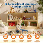 Étagère à livres et meuble de rangement pour jouets à 2 niveaux pour enfants, bibliothèque en bois pour tout-petits avec 5 compartiments de rangement ouverts pour salle de jeux, chambre de bébé et salle de classe