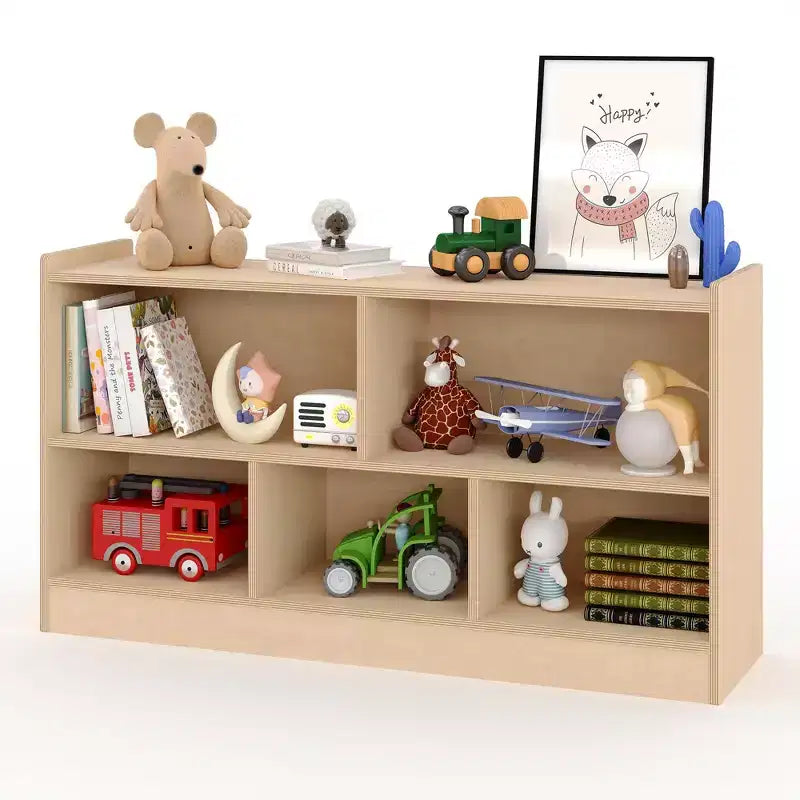 Étagère à livres et meuble de rangement pour jouets à 2 niveaux pour enfants, bibliothèque en bois pour tout-petits avec 5 compartiments de rangement ouverts pour salle de jeux, chambre de bébé et salle de classe