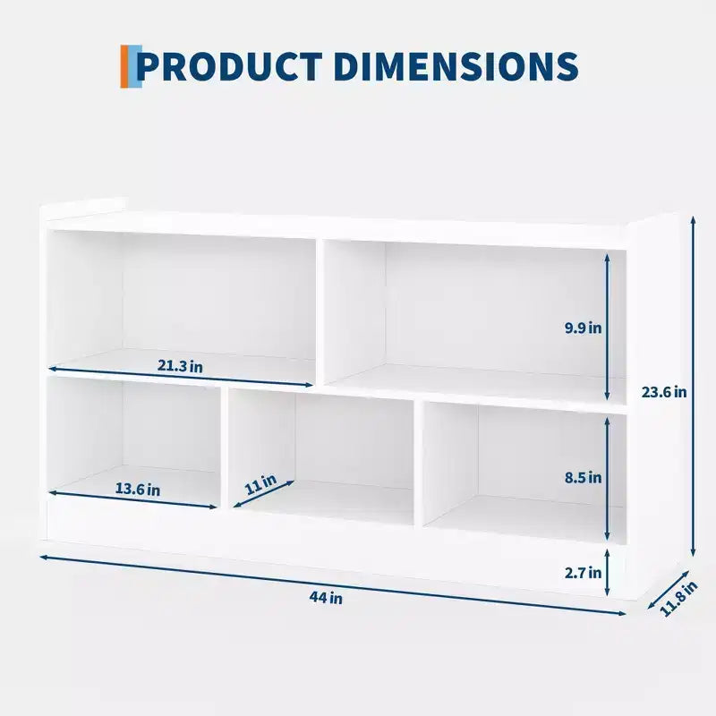 Étagère à livres et meuble de rangement pour jouets à 2 niveaux pour enfants, bibliothèque en bois pour tout-petits avec 5 compartiments de rangement ouverts pour salle de jeux, chambre de bébé et salle de classe