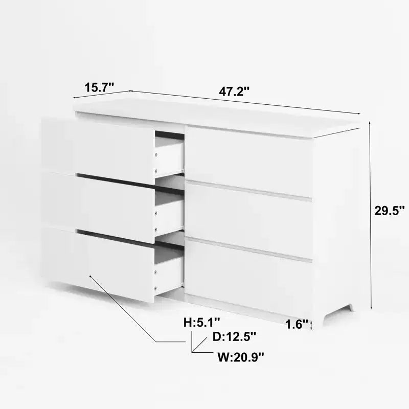 Commode de rangement large à 6 tiroirs JVNOXK blanche, Organiseur de vêtements moderne en bois pour chambre à coucher, couloir, entrée et salon