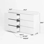 Commode de rangement large à 6 tiroirs JVNOXK blanche, Organiseur de vêtements moderne en bois pour chambre à coucher, couloir, entrée et salon