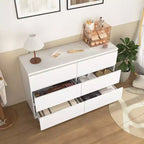 Commode de rangement large à 6 tiroirs JVNOXK blanche, Organiseur de vêtements moderne en bois pour chambre à coucher, couloir, entrée et salon